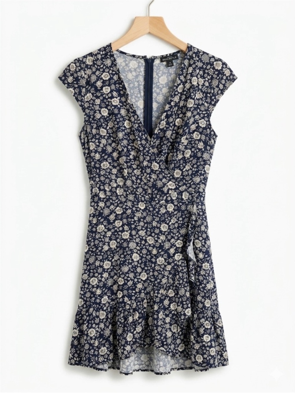 J Crew Women's Dark Blue Floral V-Neck Dress